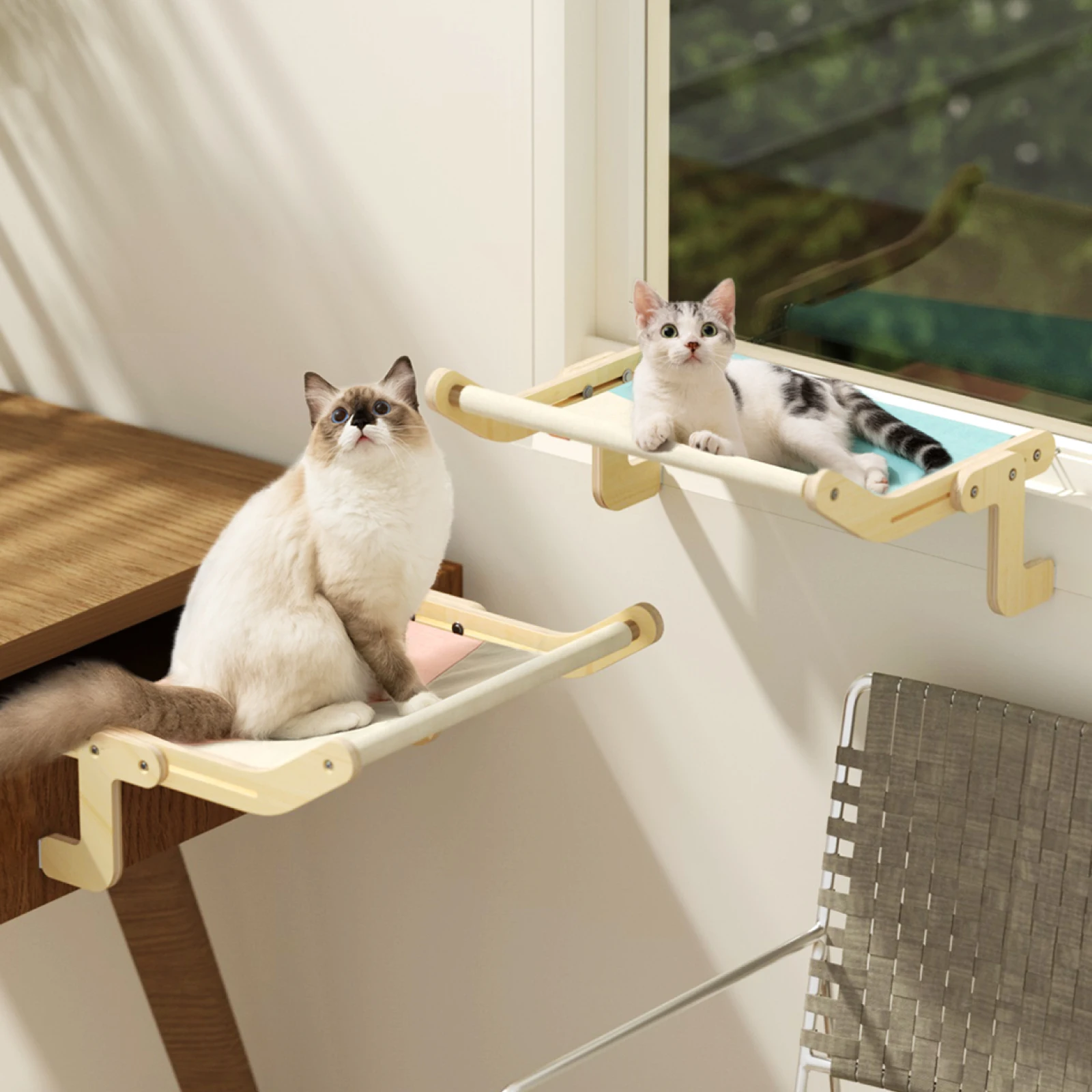 Cama colgante de madera para mascotas, cama colgante para gato con ventana, suministros para gato, conjunto Universal para las cuatro estaciones - imagen 3
