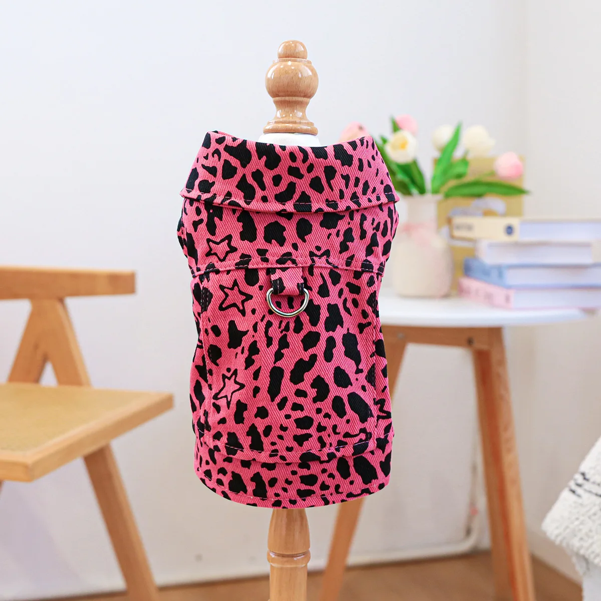 Chaleco vaquero de primavera para mascotas, ropa para gatos, ropa vaquera con estampado de leopardo rosa, ropa para perros pequeños, ropa para cachorros - imagen 5