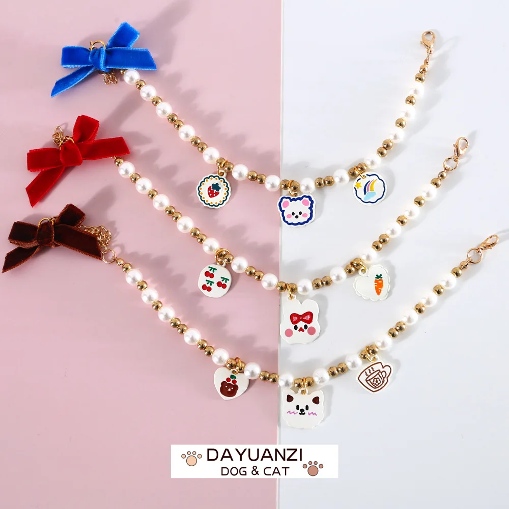 Collar de dibujos animados de perlas ajustables para mascotas, Collar de caniche para gatito y cachorro, accesorios para gatos, producto de Collar para mascotas - imagen 2