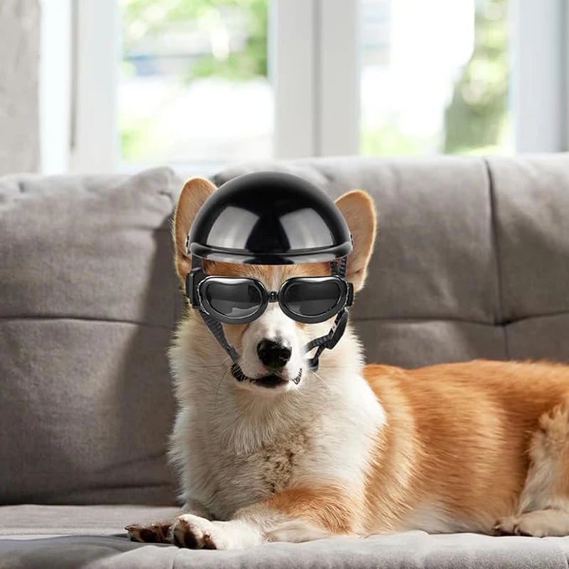 Juego de gafas deportivas para perros pequeños, protección UV, gafas para perros, casco para motocicleta con orificios para las orejas para ciclismo al aire libre - imagen 3