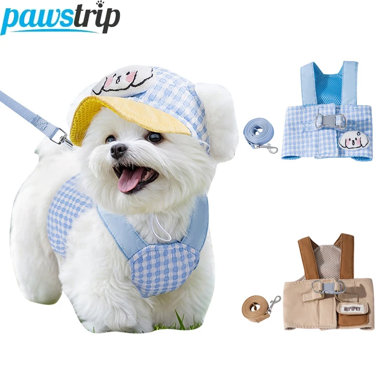 Juego de correas de arnés para perros, arnés ajustable para mascotas para perros pequeños, gatos, correa para el pecho para perros, correa con sombrero, accesorios para perros, 3 uds.