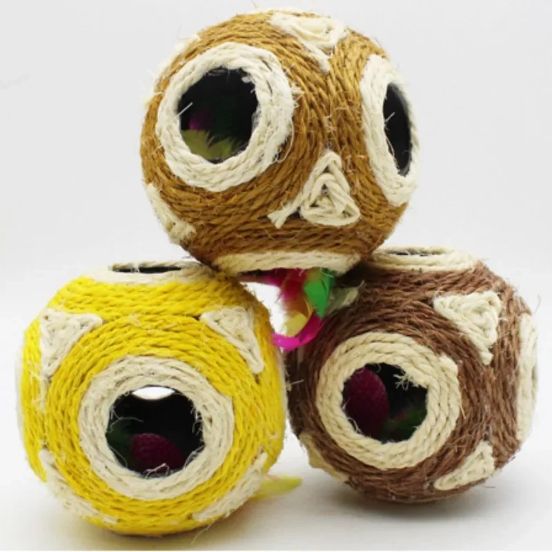 Bola de Sisal interactiva para gatos, juguete de captura de plumas, a prueba de mordeduras, productos para mascotas - imagen 3