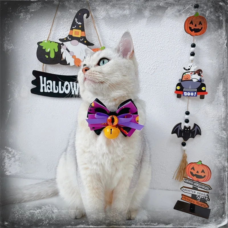 Nuevo divertido pajarita de Halloween, Collar de campana, adorno de lazo para perro y gato, regalos de vacaciones, productos para mascotas - imagen 3