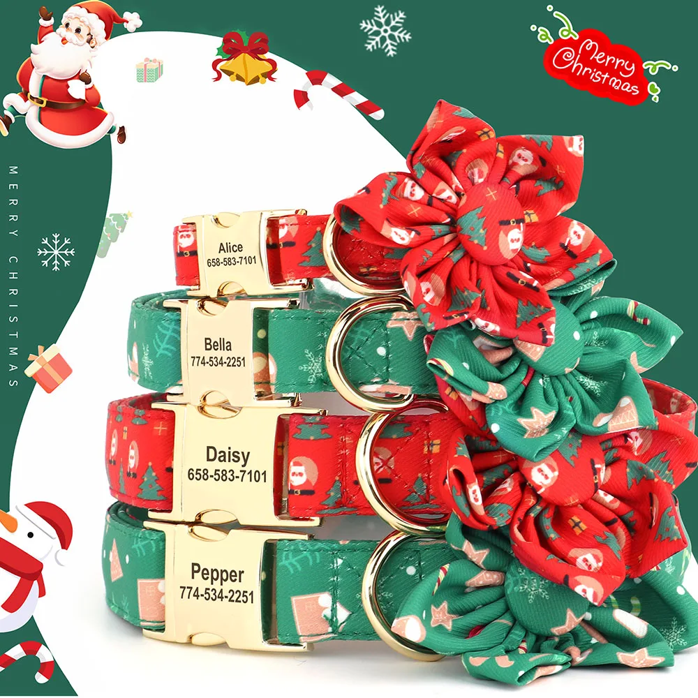 Collar personalizado para perro, Collar de identificación para mascotas, ajustable, regalo de Navidad, flor grabada gratis, perros pequeños y grandes - imagen 2