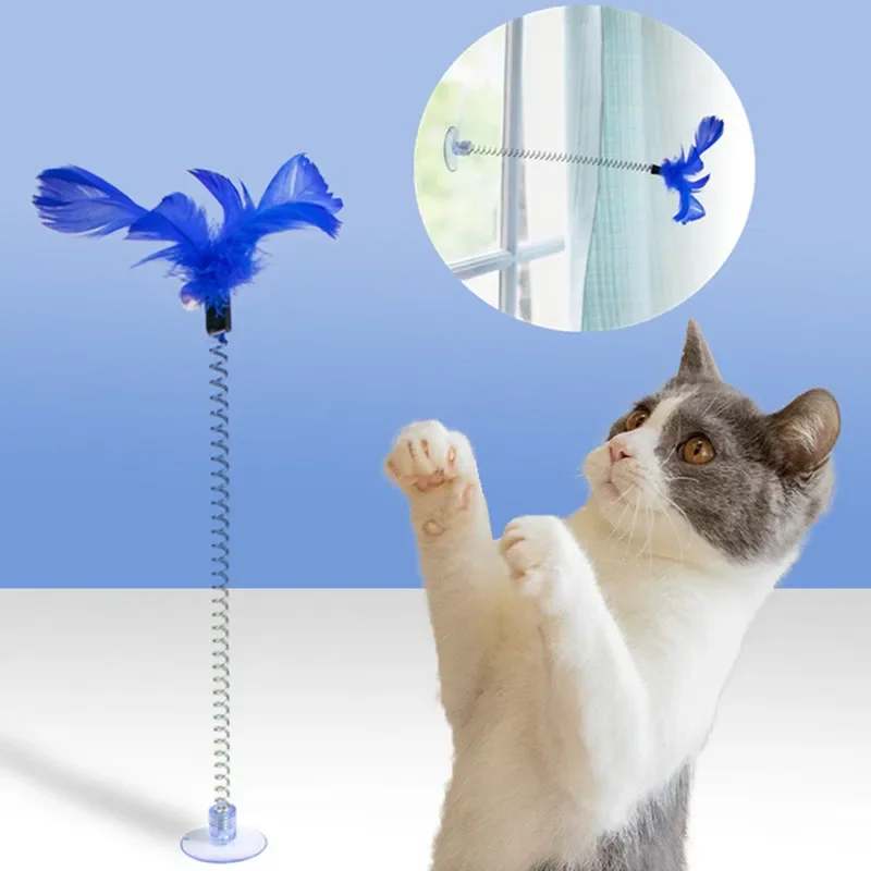Juguetes De Plumas para gatos, Ventosas para morder, bolas de juguete para gatos, resortes de ventosa, juguetes interactivos para mascotas - imagen 2