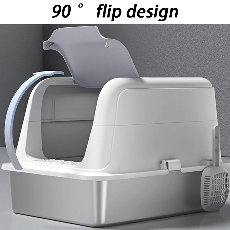 Caja de arena para gatos de gran tamaño, cajas de arena para gatos de acero inoxidable cerradas, tapa, cajas de arena para gatos, bandeja de entrenamiento para inodoro, productos de limpieza para gatos - imagen 5