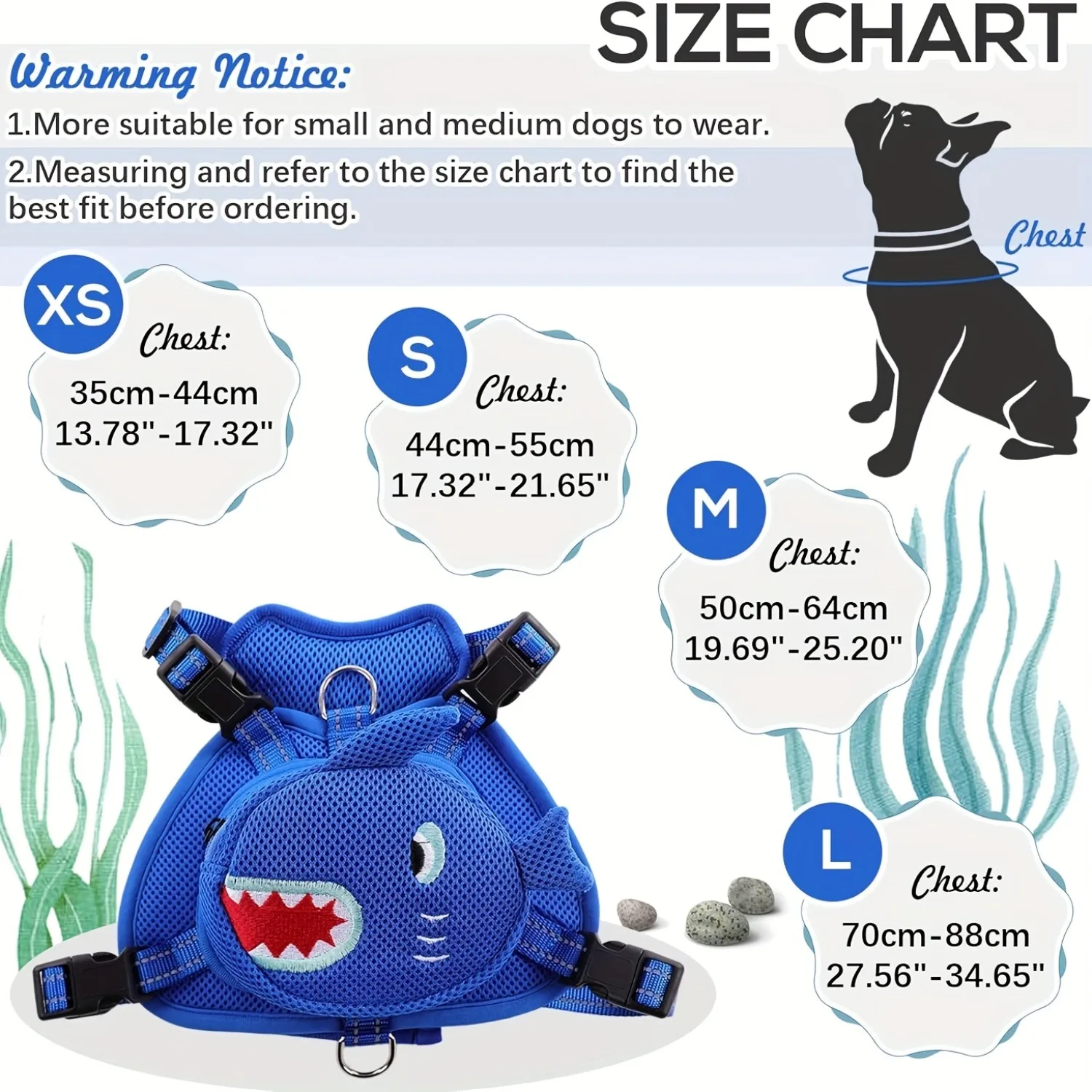 Mochila para perros con arnés, mochila para perros sin tirones con anilla en D para perros pequeños y medianos, autorportabebés con bonito tiburón para mascotas, viaje ajustable - imagen 2