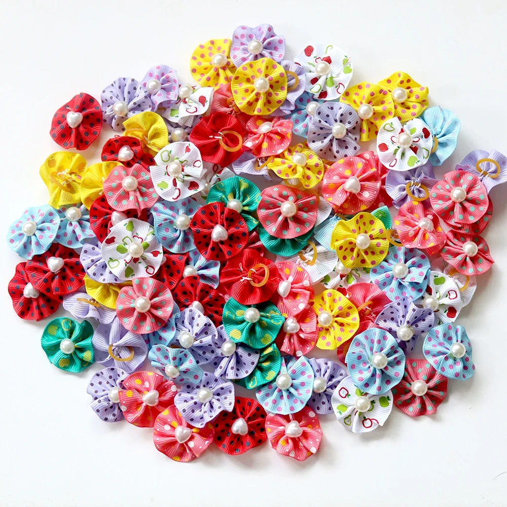 100 Uds. Accesorios para mascotas, lazos para perros, lazos para el pelo para perros, productos para el cuidado del cabello para perros pequeños, lazos grandes para perros, suministros para mascotas de flores - imagen 5