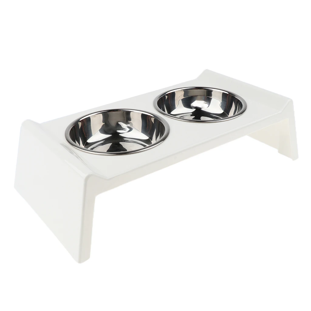 Comedero de acero inoxidable para 2 perros y gatos, plato con soporte acrílico, cuencos para agua y comida - imagen 3