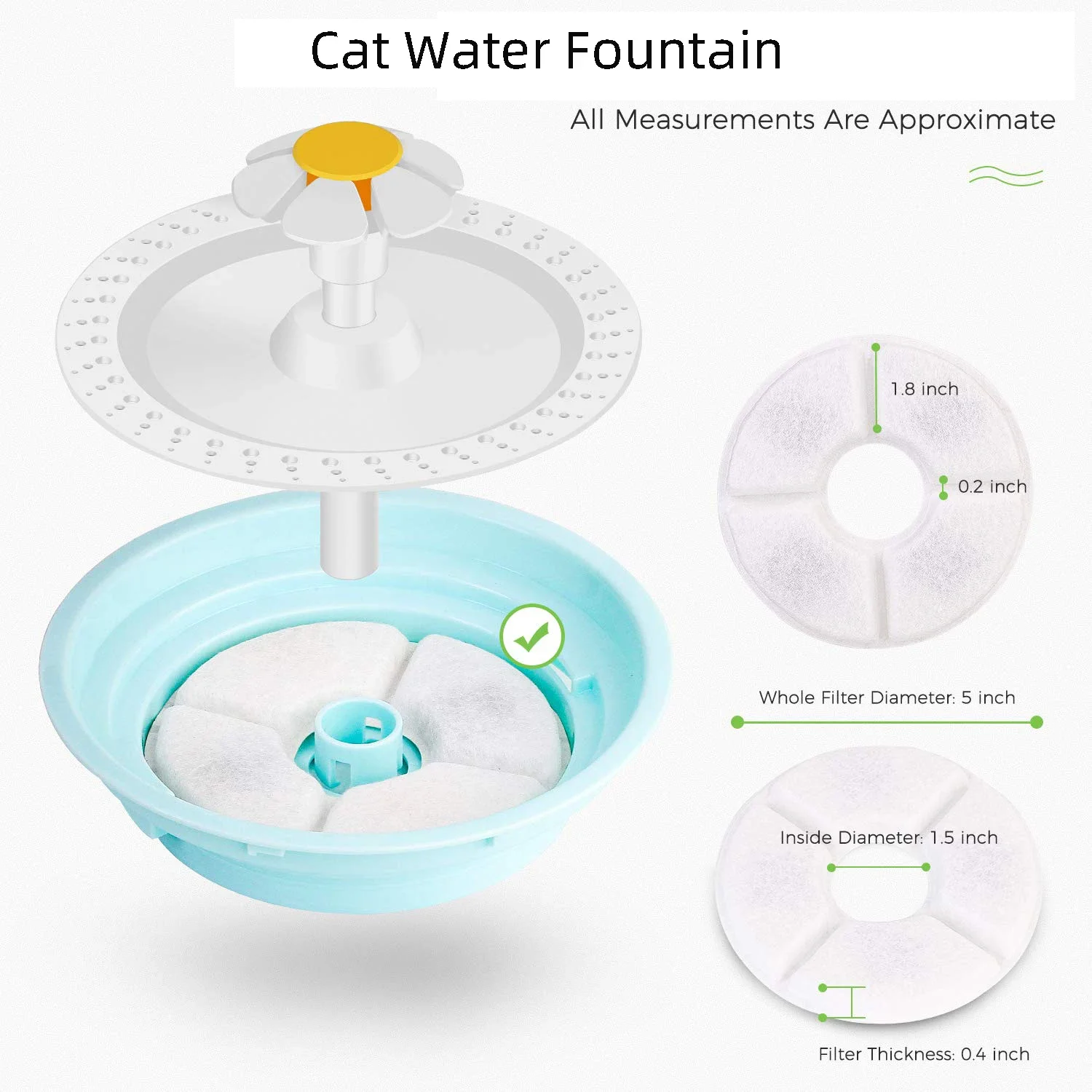 Filtro colocado en la parte superior de una fuente de flores para gatos