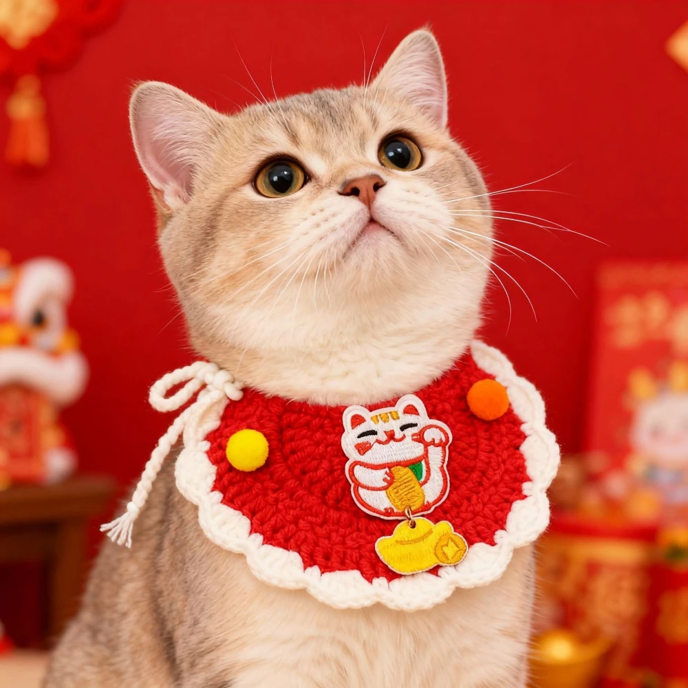 Collar pañuelo de punto para gatos rojo suerte Año Nuevo del Caballo - imagen 3