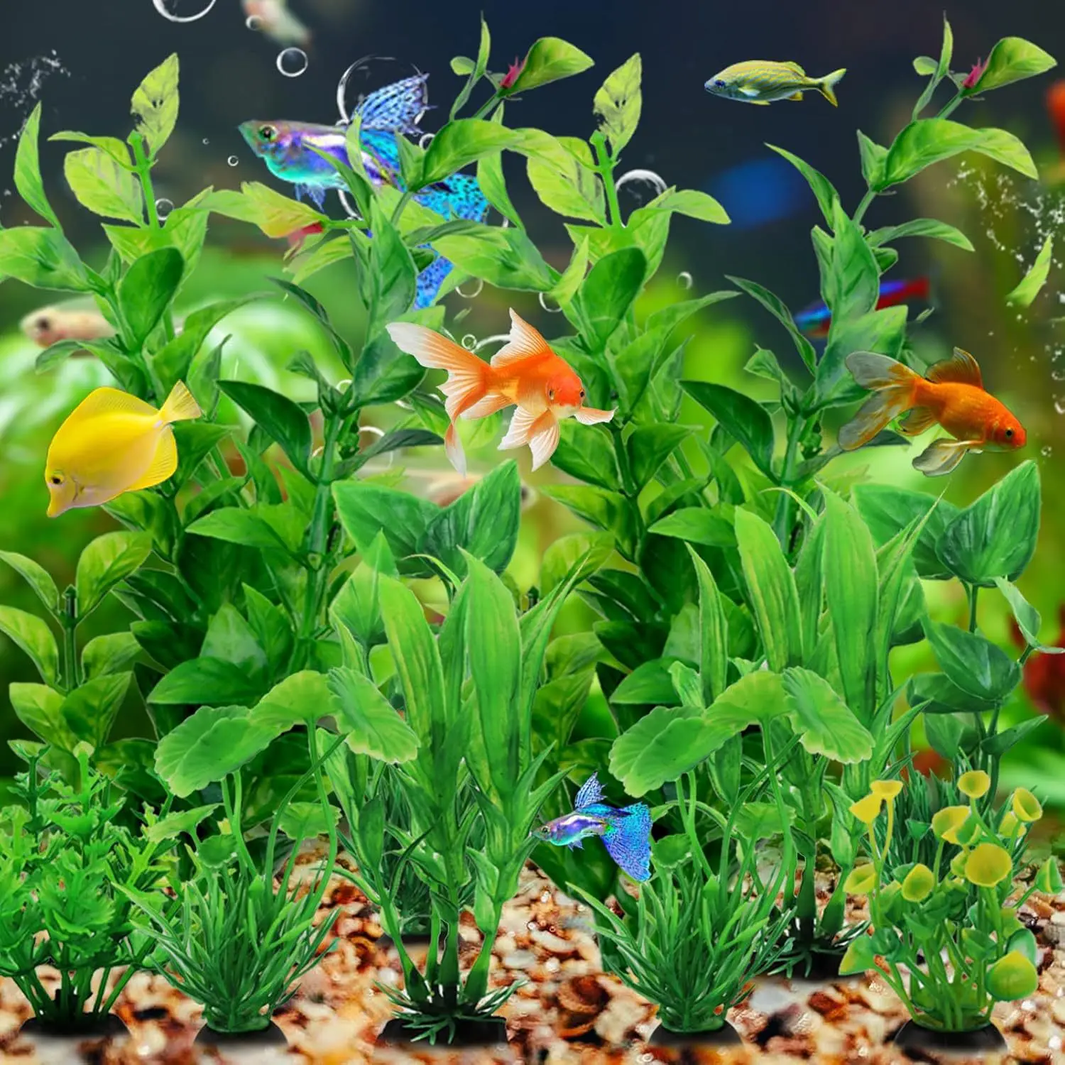 10 Uds. De plantas artificiales de plástico para acuario, decoración de pecera, malas hierbas subacuáticas verdes, accesorios de adornos para acuario - imagen 2
