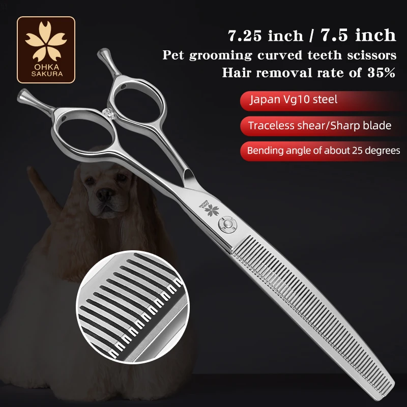 Profesional JP vg10 7,25/7,5 pulgadas tijeras de aseo para perros y mascotas de alta calidad tijeras de adelgazamiento curvadas tijeras más delgadas