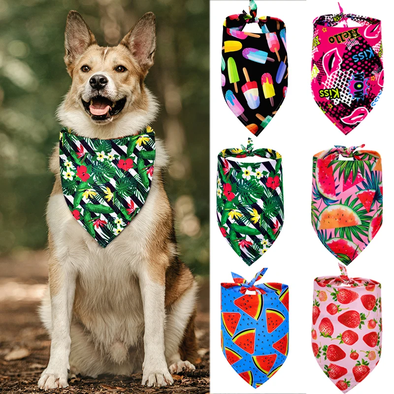 Bandana Triangular con estampado de fresa y sandía para mascotas, pañuelo para perros grandes, flor, helado, regalo a bajo precio