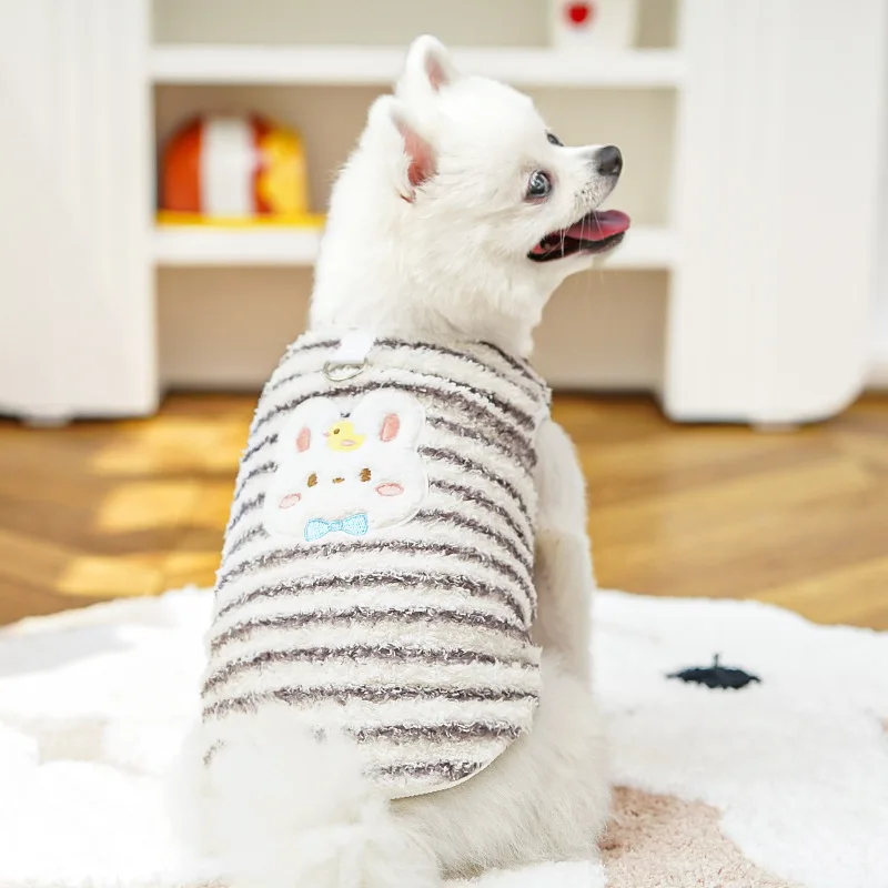 Ropa de lana para perros Otoño Invierno abrigo a rayas para perros lindo estampado de conejo chaleco cálido para perros gatos Bichon Yorkie taza de té jerseys para perros - imagen 4