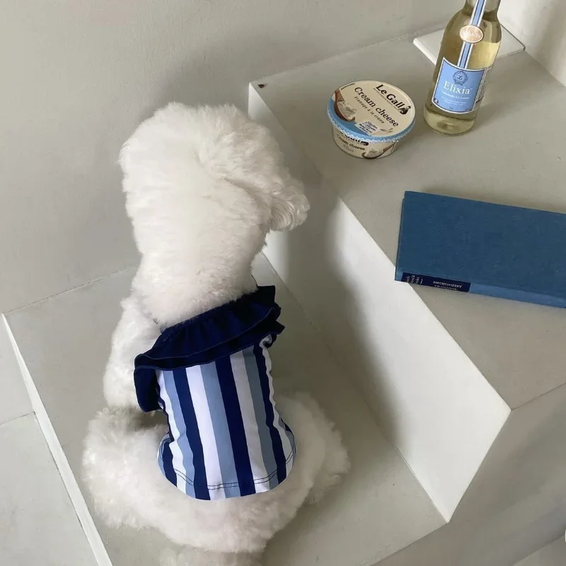 Ins verano al aire libre rayas mascota una pieza chaleco Sling cachorro ropa para perros gato perro Bikini Lycra hielo transpirable traje de baño ropa para perros - imagen 4