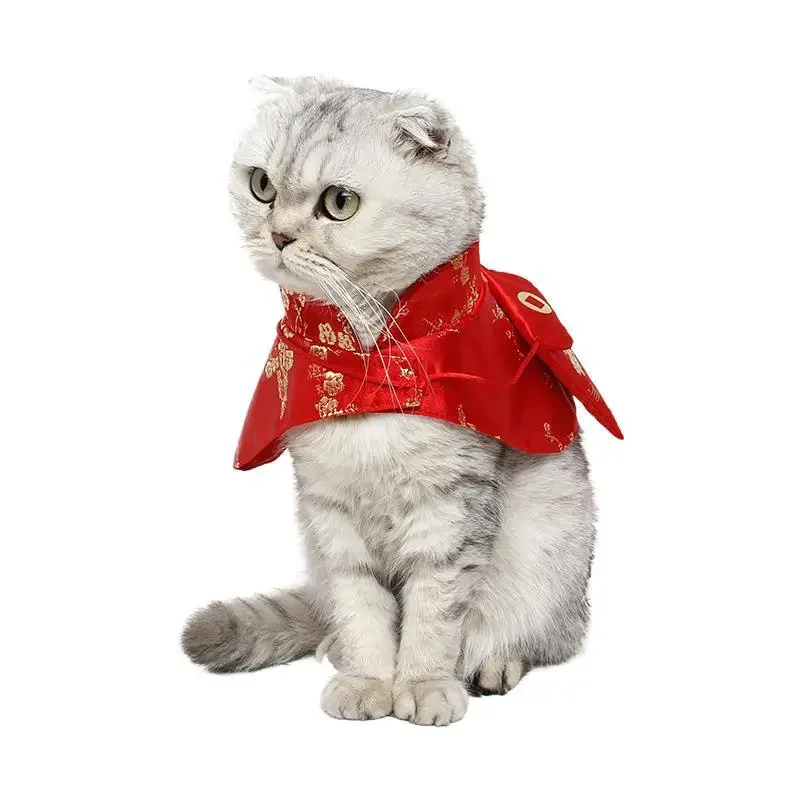 Disfraz de perro y gato, traje de gato de estilo chino, capa para Festival de Primavera, cuello, sobre rojo, Collar de Navidad y Año Nuevo, disfraz con pajarita - imagen 2