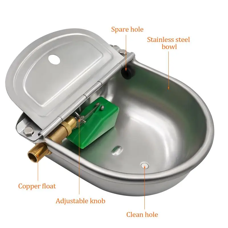 Cuenco de agua automático de acero inoxidable, bebedero con válvula de cobre, tubo de 20mm, equipos de alimentación de granja, vaca, caballo, oveja, perro - imagen 3