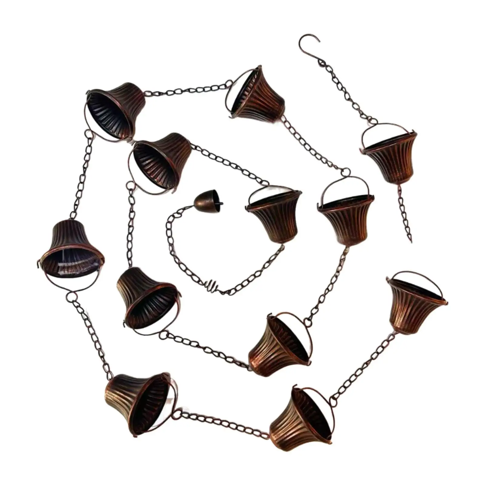 Cadenas de lluvia para canalones resistentes de 12,5 pies para drenaje de aleros, para bajante con 12 tazas decorativas para techos, toldos de patio al aire libre - imagen 4