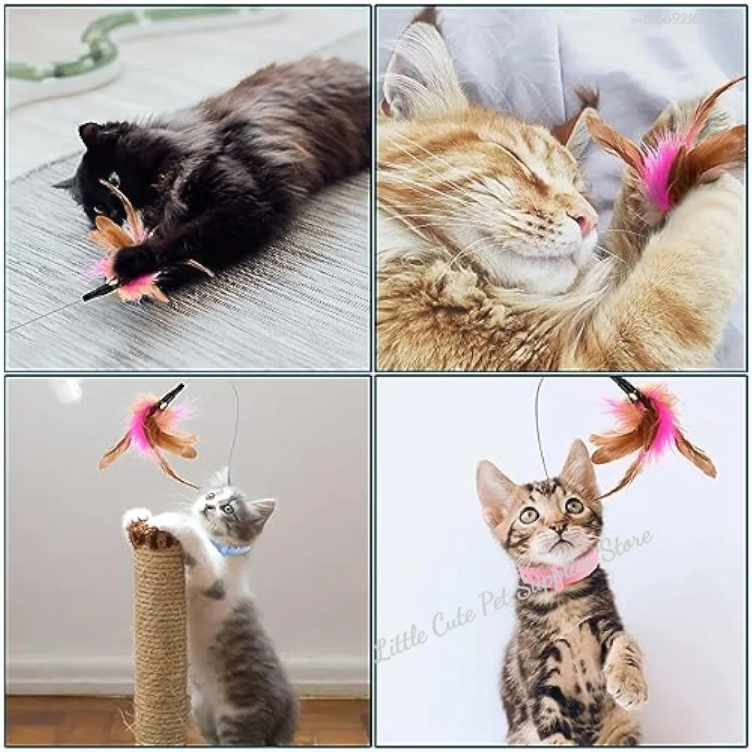 Juguetes para gatos, varita de silicona para burlas, Collar de plumas ajustable para gatito, juguetes con gatito, juguete interactivo, accesorios para mascotas - imagen 5