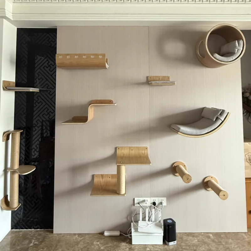 Estantes de escalada para gatos montados en la pared, hamaca, escaleras, casa, torre de árbol de madera para gatos, paseo, parque infantil, muebles para mascotas, accesorios