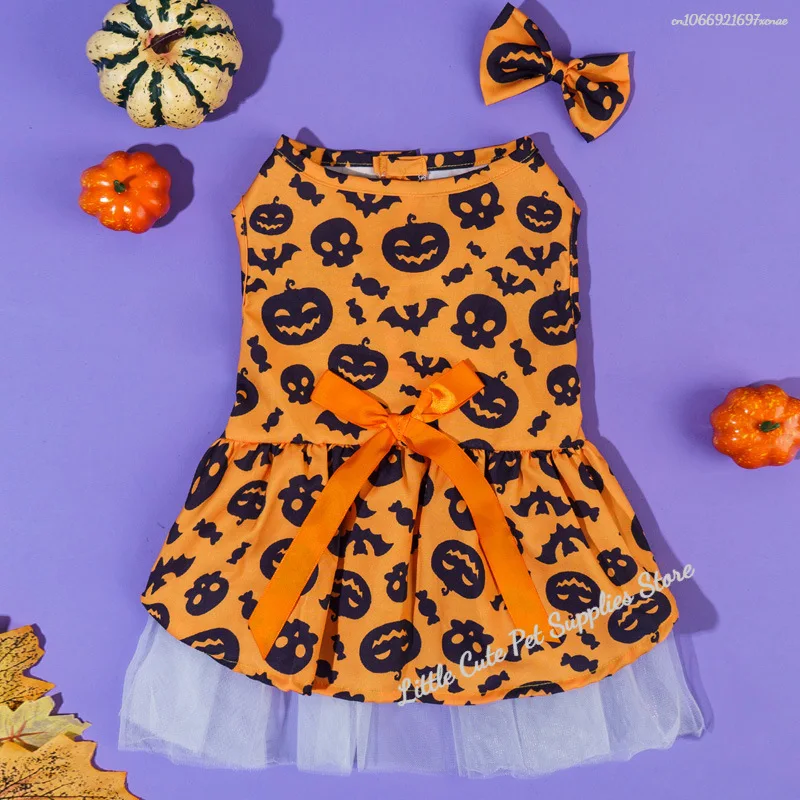 Vestido de Halloween para perros pequeños y medianos, disfraz de Cosplay, vestidos para mascotas, falda de princesa con lazo a la moda, ropa para perros Chiahuahua - imagen 4