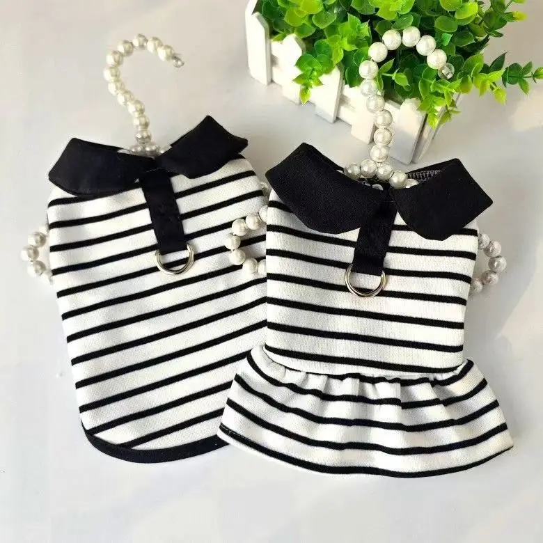 Ropa para mascotas de primavera y verano, camisetas clásicas a rayas para perros, bonito vestido para gatitos, ropa para parejas de mascotas para perros pequeños
