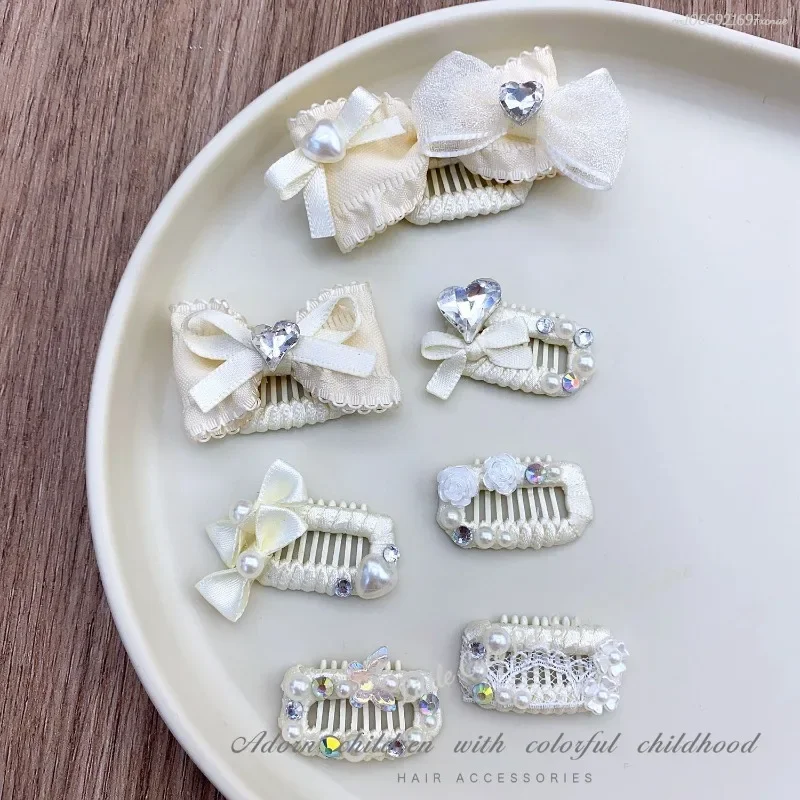 Pinza para el pelo para mascotas de 2,8 cm, accesorio para el cabello, lazo rosa, Clip BB, diadema de perlas con diamantes de imitación para perro, accesorios para cachorros de oso de peluche Marzis Yorkshire - imagen 2