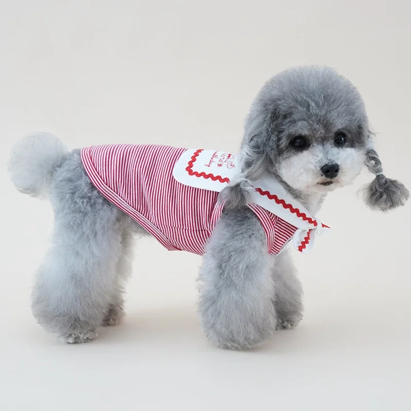 Camisa marinera transpirable de algodón para perro pequeño con rayas azules - imagen 3