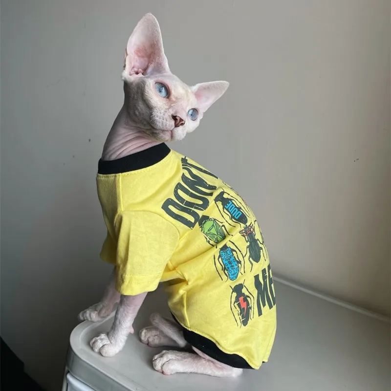 Sphyinx Cat Creative divertida mariquita Camiseta Chaleco de algodón para ropa de gato Abrigo Devon Rex Ropa de verano primavera para gatitos perros