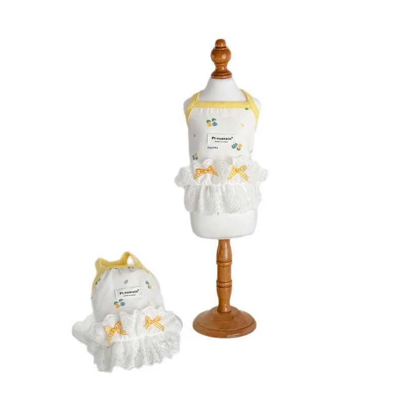 Camiseta sin mangas fina para perro, falda con tirantes de encaje y lazo, camiseta sin mangas de peluche para perro pequeño, vestidos para perros pequeños, ropa para cachorros - imagen 5