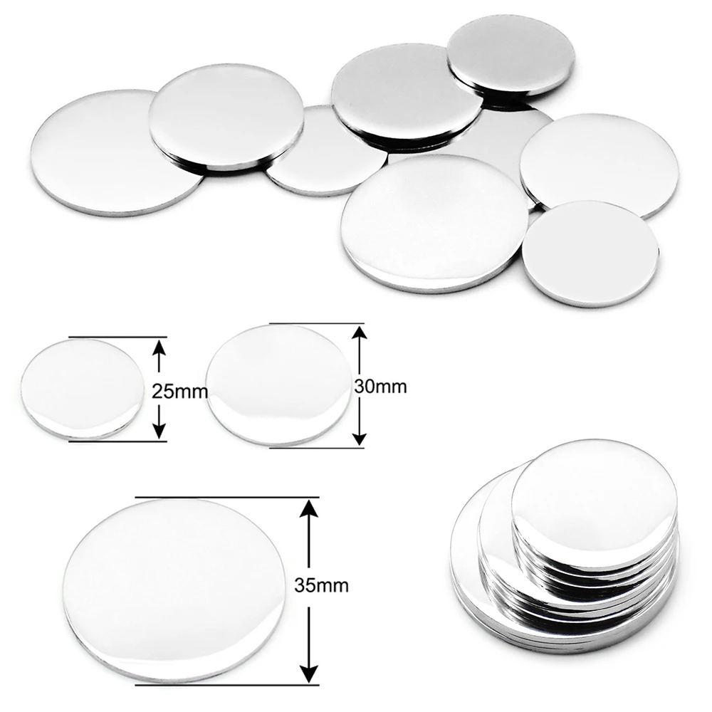 100 Uds. Espejo redondo de Metal para mascotas, tarjeta de identificación en blanco, etiqueta de identidad grabada con láser, Collar para mascotas, colgante con personalidad, joyería de acero inoxidable