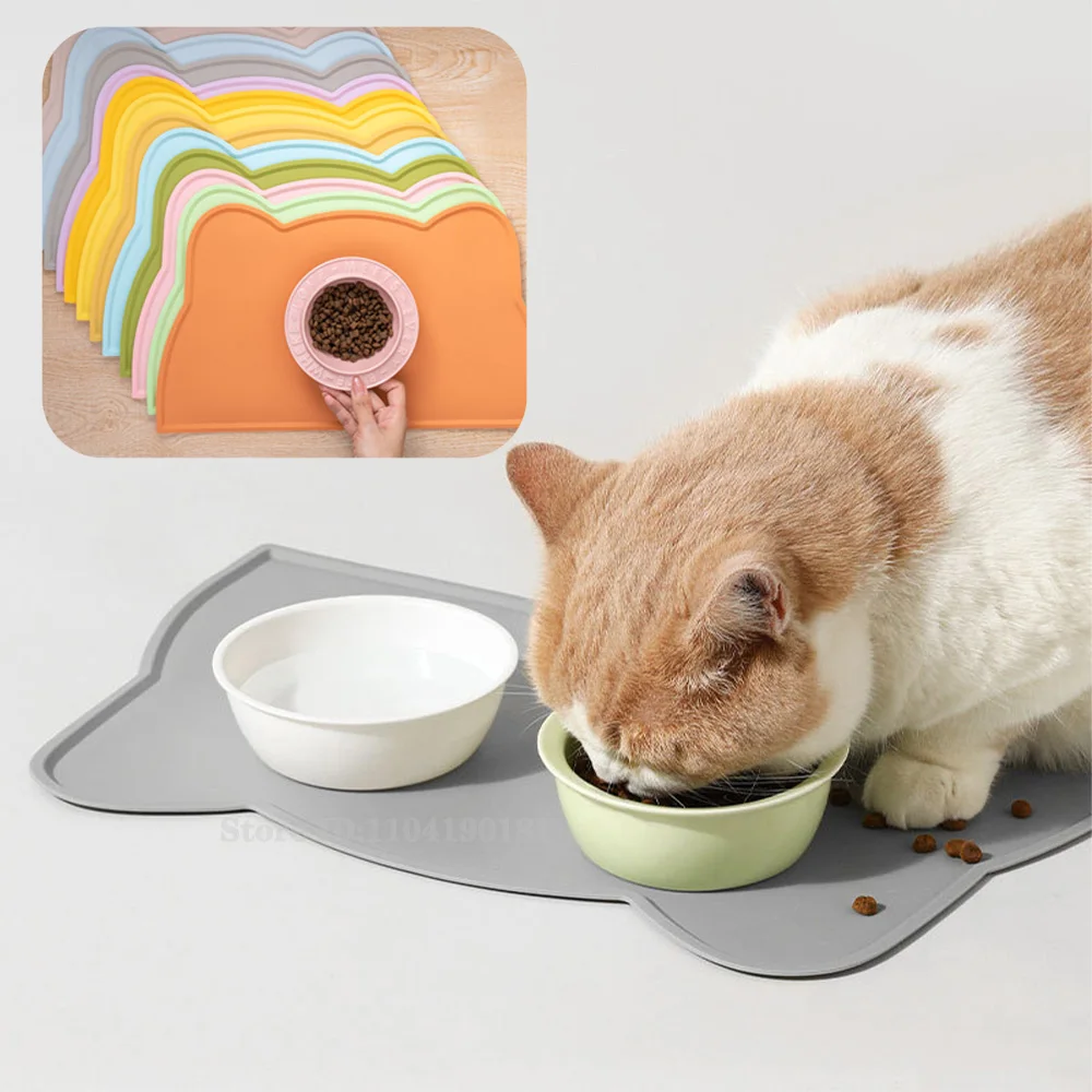 Estera de alimentación para mascotas para perros y gatos, varios colores, silicona, impermeable, lavable, tazón de comida para gatos, mantel individual para perros y gatos con borde elevado