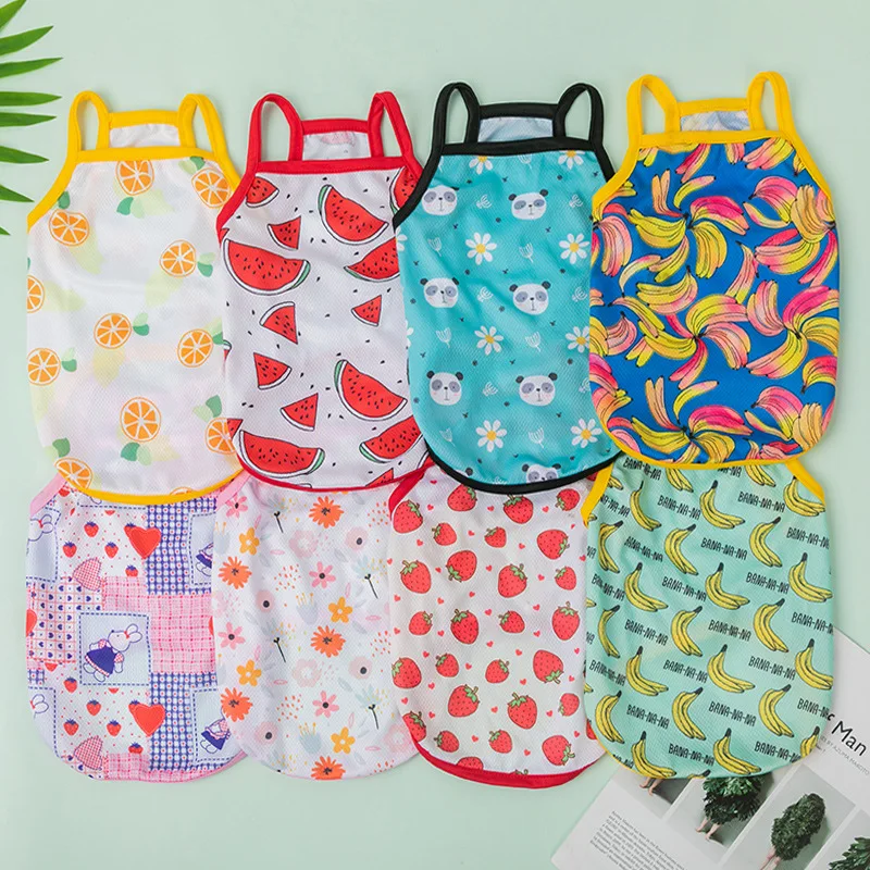Ropa con estampado Animal para mascotas, vestido fresco de verano, camisetas, falda de tirantes para perros pequeños y medianos, gato, caniche, Pug, chaleco, camisa, nuevo