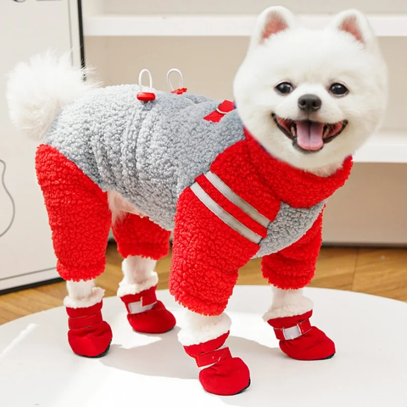 Monos de peluche para perros, chaqueta de invierno, ropa cálida para perros, peleles suaves y gruesos para cachorros, monos bonitos y sólidos para gatos, suministros para mascotas - imagen 2