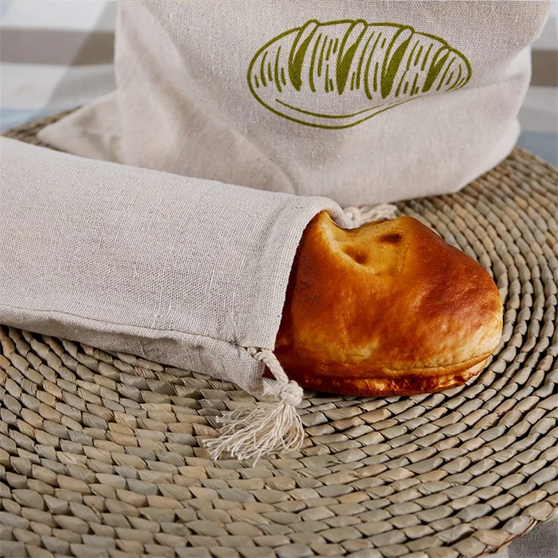Bolsas de pan artesanales de lino reutilizables, pan con cordón, Baguette artesanal casero con hebilla, cosas de cocina, algodón, suministros de comida para el hogar - imagen 4