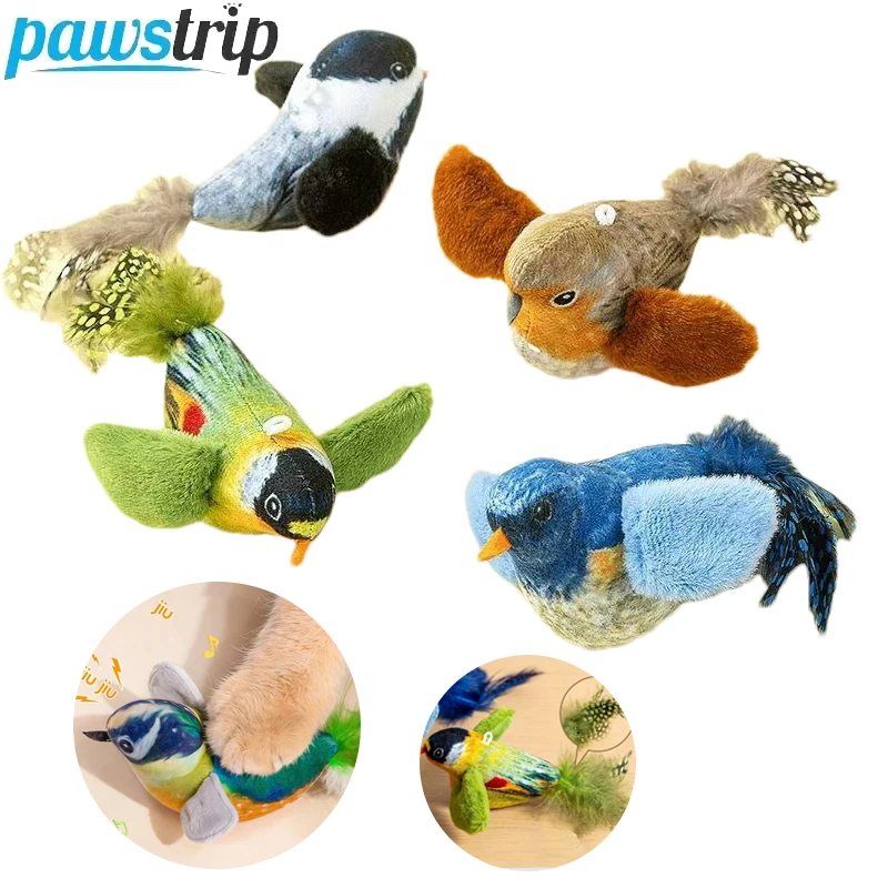 Juguetes para gatos de pájaro simulado, juguetes interactivos para pájaros voladores para gatos, pueden agregar hierba gatera, juguete de peluche activado por tacto, accesorios para perros
