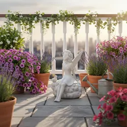 Estatua de hadas con pájaro para jardín – Acabado en cemento
