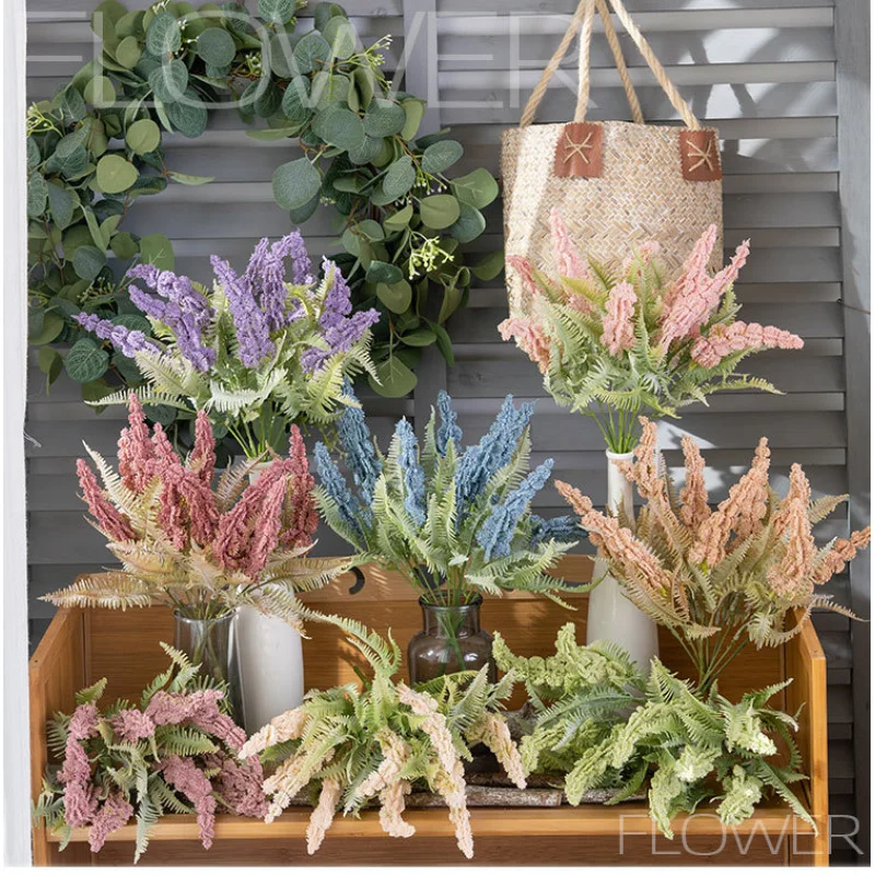 Paquete de flores de lavanda artificiales flocadas, decoración de acuario, plantas falsas realistas para adorno de pecera, bajo el agua