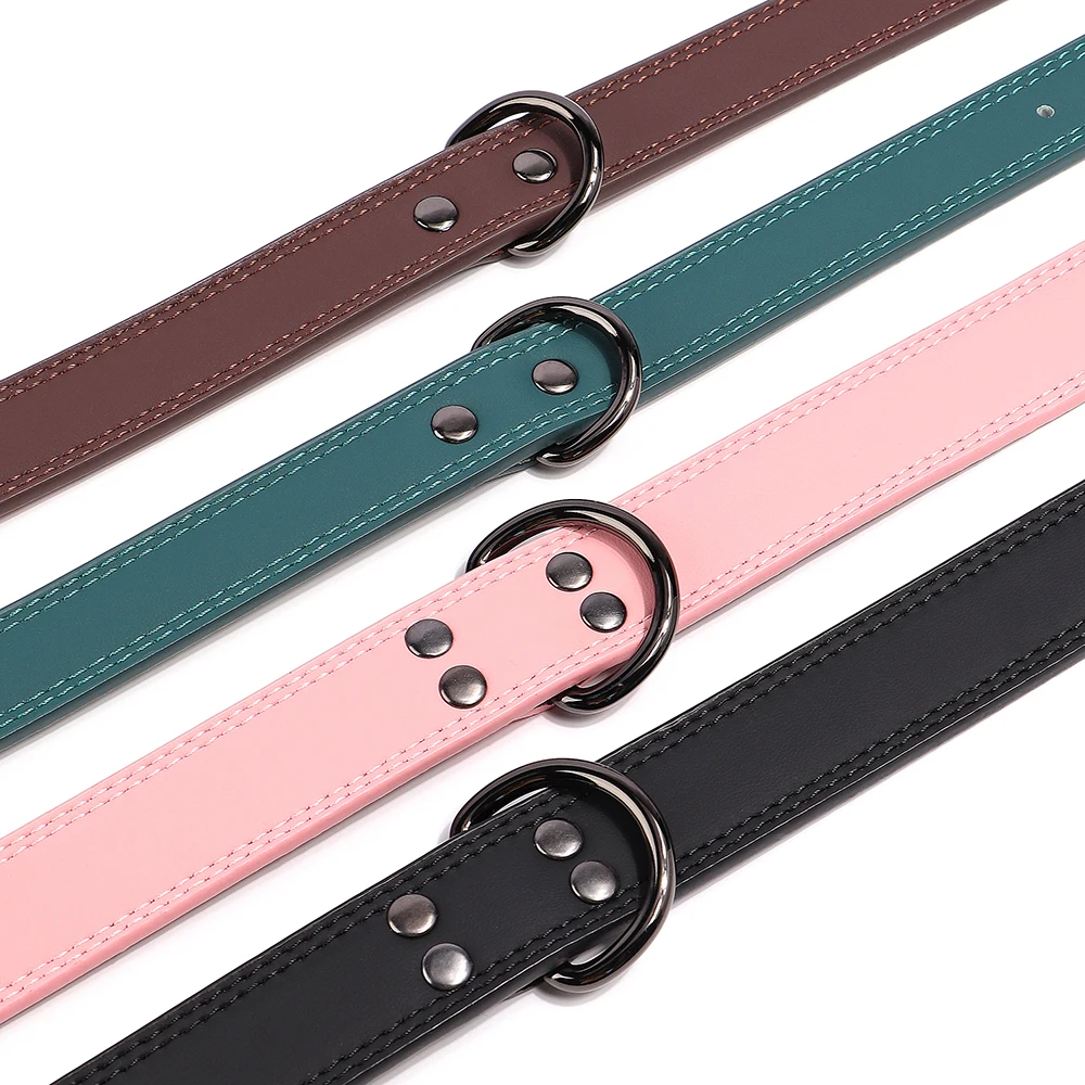 Collar de cuero suave para perros, collares ajustables de cuero PU para mascotas, Collar para perros pequeños, medianos y grandes, Pitbull, rosa, S-XL - imagen 3