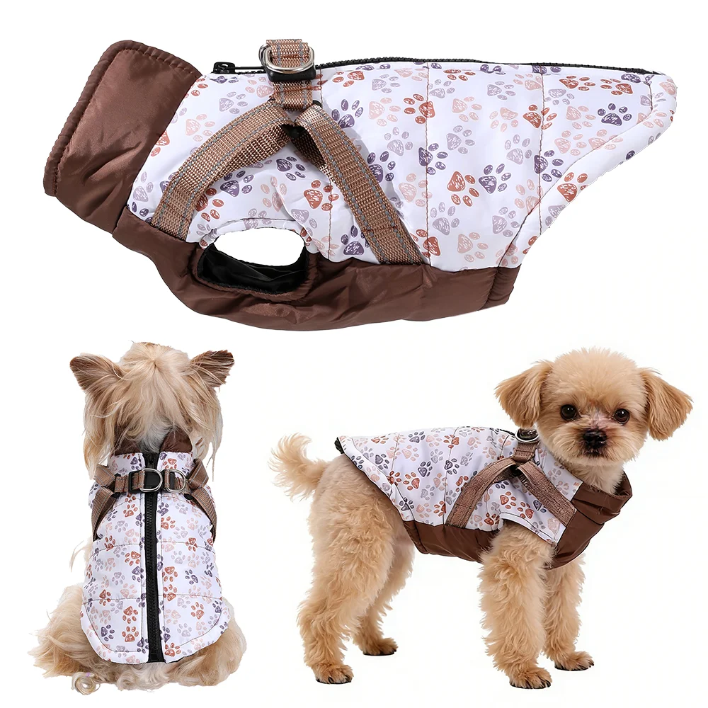 Abrigo reflectante de invierno para perros pequeños y medianos, ropa cálida para perros con arnés, chaqueta para mascotas a prueba de viento para exteriores, Parka Pug Yorkshire - imagen 2