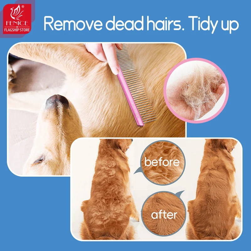 Fenice-peine de aluminio para mascotas, herramientas de aseo para perros y gatos, removedor de pelo, accesorios para perros - imagen 5