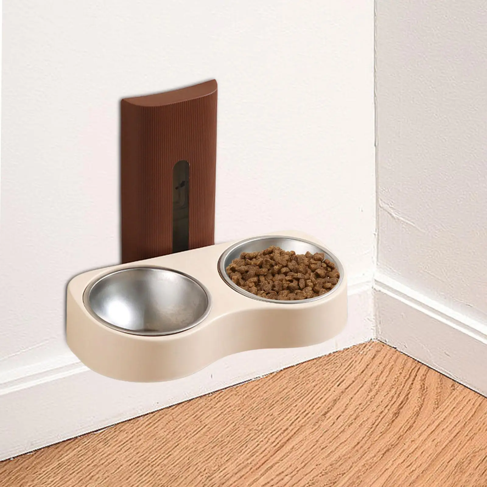 Double Feeding Bowl Drinking Bowl Wall Mounted Watering Bowl Food Feeder for Dorm