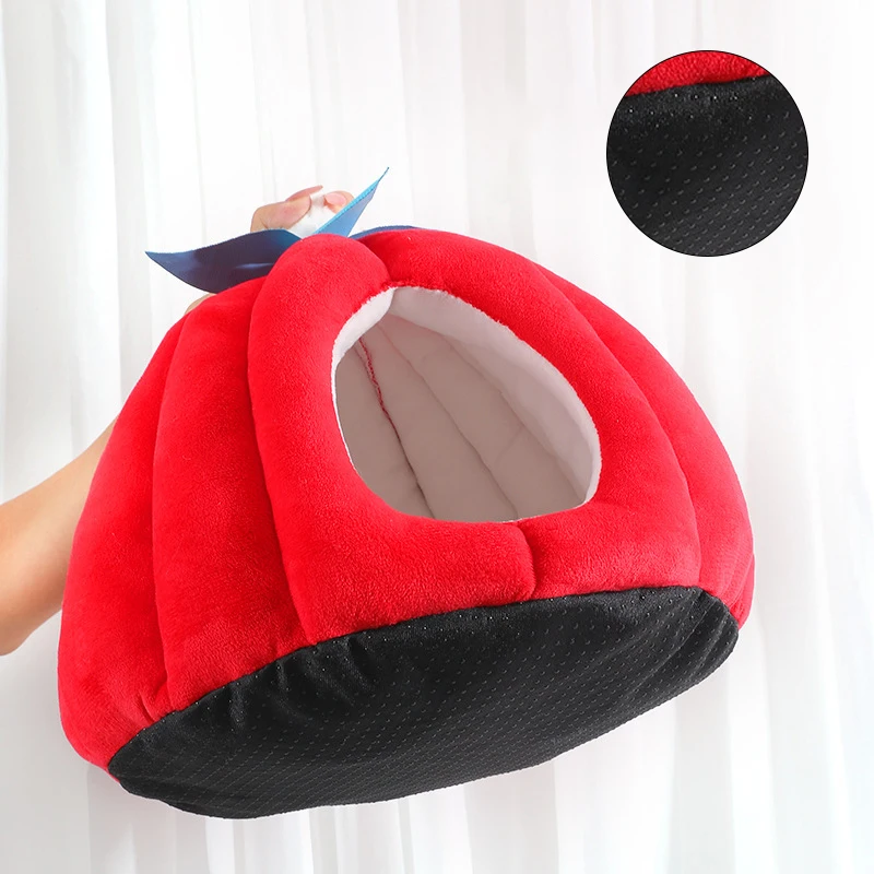 Casa de cama roja para gatos, nido de calabaza para mascotas, cueva para dormir, camas acogedoras para gatitos, tumbona, cojín, tienda de campaña para mascotas, Año Nuevo - imagen 5