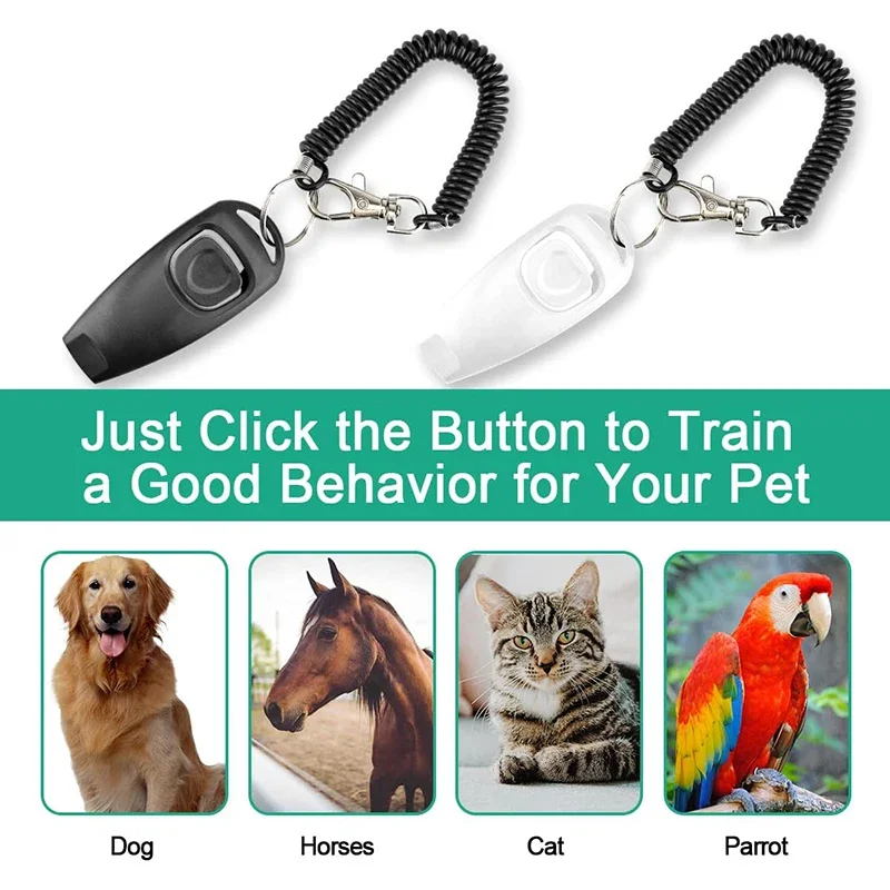 Clickers y silbato de entrenamiento para perros en uno, herramientas de ayuda de entrenamiento para perros, correa de muñeca ajustable, suministros para perros, plástico, nuevo - imagen 5