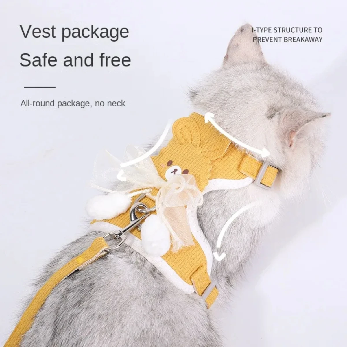 Correa con lazo para cachorros, cuerda de tracción para gatos, chaleco ajustable especial antirotura, cadena para gatos, cuerda para caminar, bola colgante para el pecho y la espalda