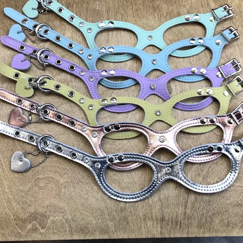 Arnés de cuero con diamantes para perros - correa a juego - imagen 2