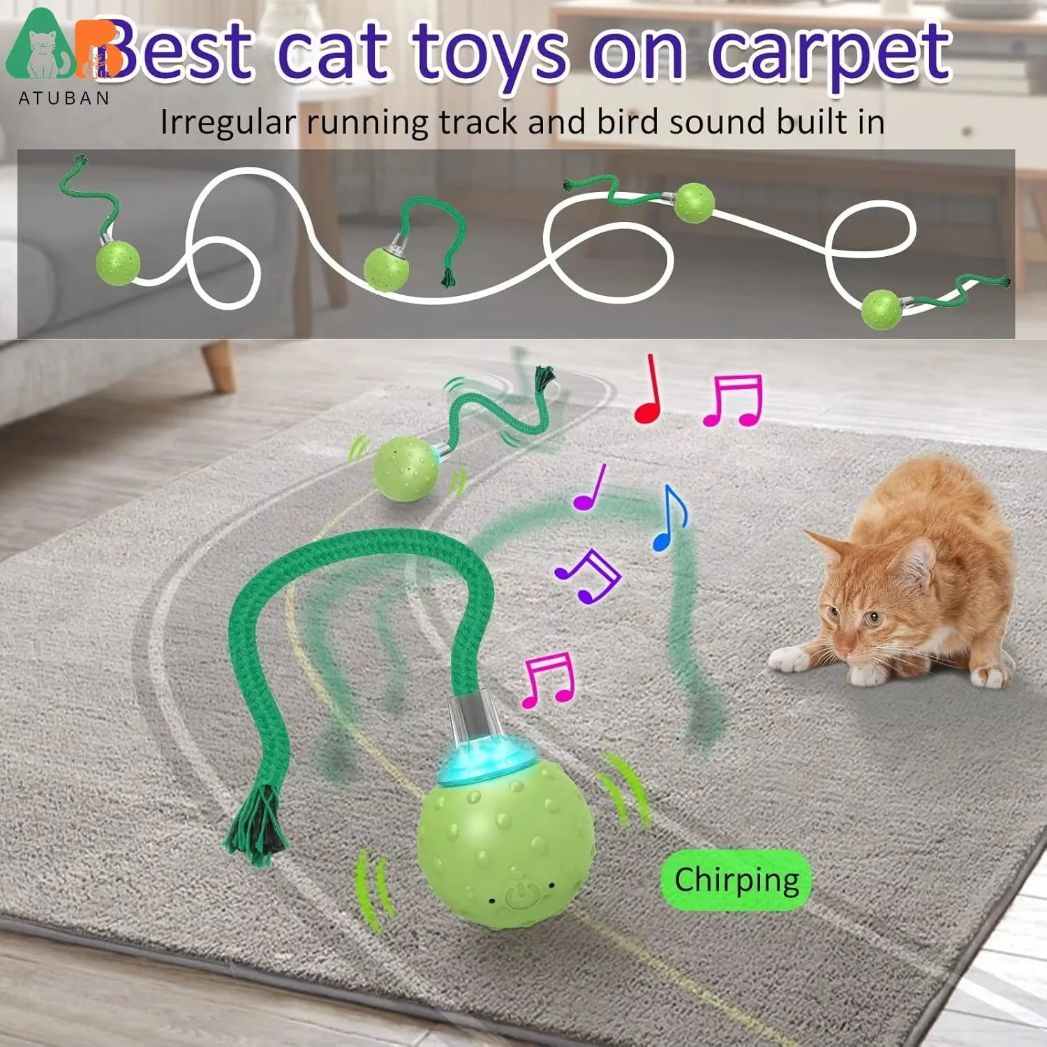 Juguetes interactivos para gatos, pelota eléctrica activada por movimiento, ejercicio automático para mascotas, simulan llamadas de aves, recargable por USB - imagen 3
