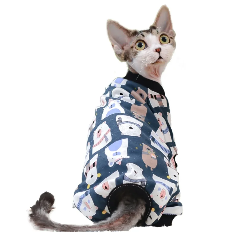 Ropa de primavera para gato, sudaderas con capucha con estampado de dibujos animados, pijama de gato Cooton, esfinge, mono, monos de gato, disfraz de gatito, perros pequeños - imagen 2