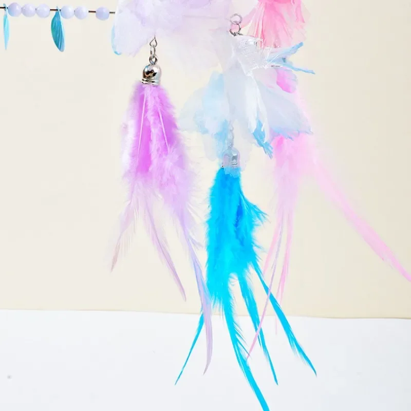 Cat Toy Feather Cat Toys Interactive Flower Tassel Cats Teaser Long Handle Feather Toys for Cats Teasing Stick Toy Kitten Teaser - imagen 5